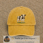 Image principale produit69grosJ - casquette Jaune délavé - Moutarde délavé avec visuel Vache noir blanc 7 cm