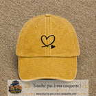 Casquette baseball Jaune délavé - Moutarde délavé 100% coton avec visuel Cœur noir dessiné 5 cm - image produit principale