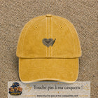 Casquette Jaune délavé - Moutarde délavé motif Cœur calligraphie 3 cm - vue principale