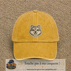 Casquette Jaune délavé - Moutarde délavé motif Husky joyeux 7 cm - vue principale