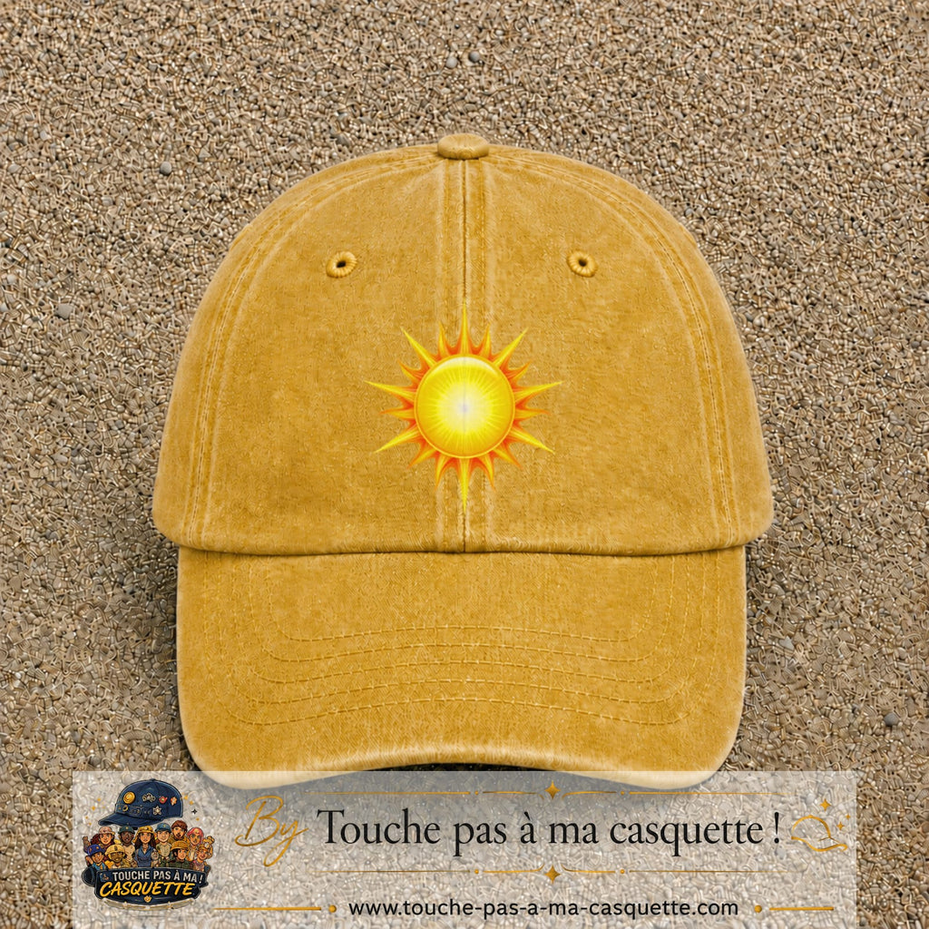 Casquette baseball Jaune délavé - Moutarde délavé 100% coton avec motif Soleil rayonnant 7 cm - image principale