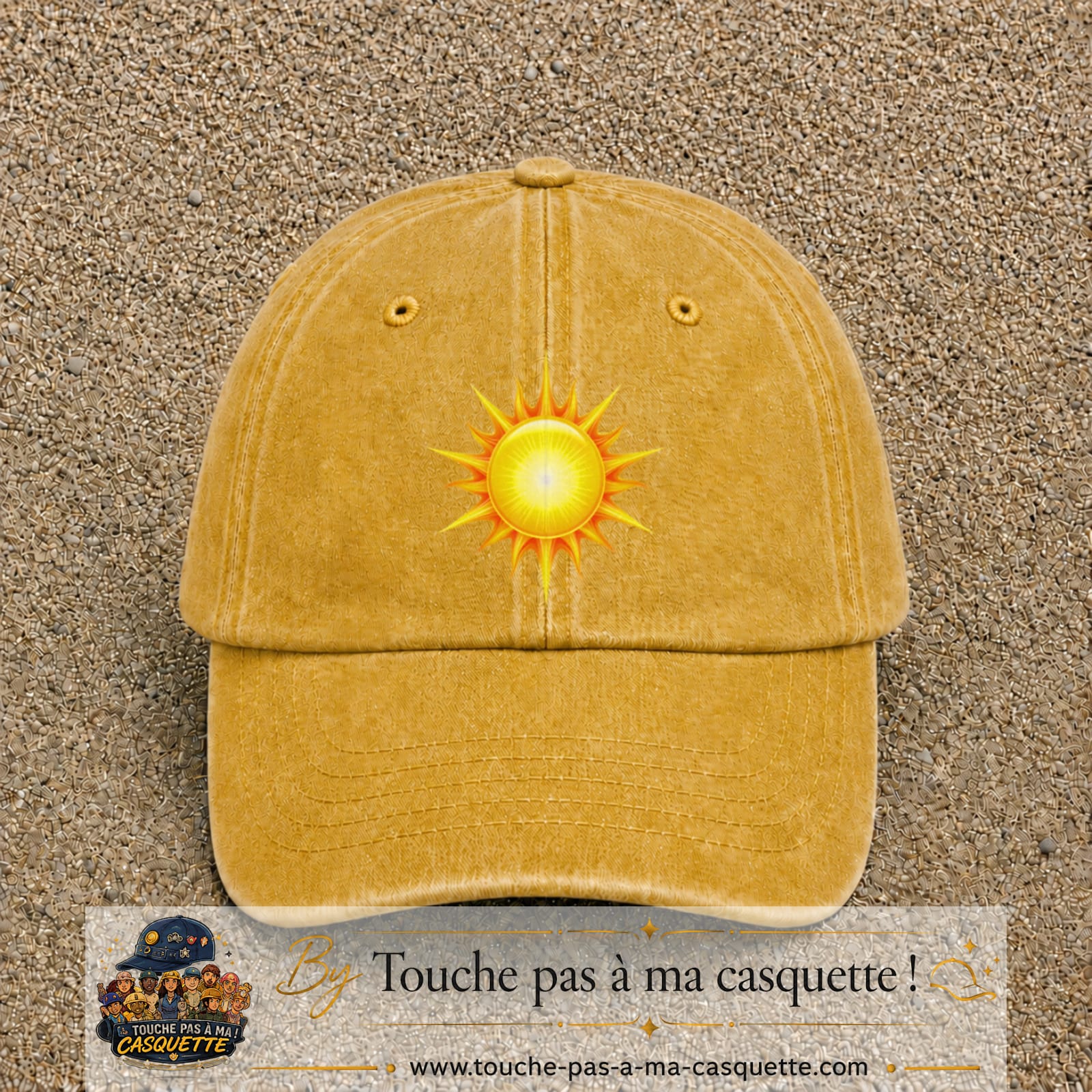Casquette baseball Jaune délavé - Moutarde délavé 100% coton avec motif Soleil rayonnant 7 cm - image principale