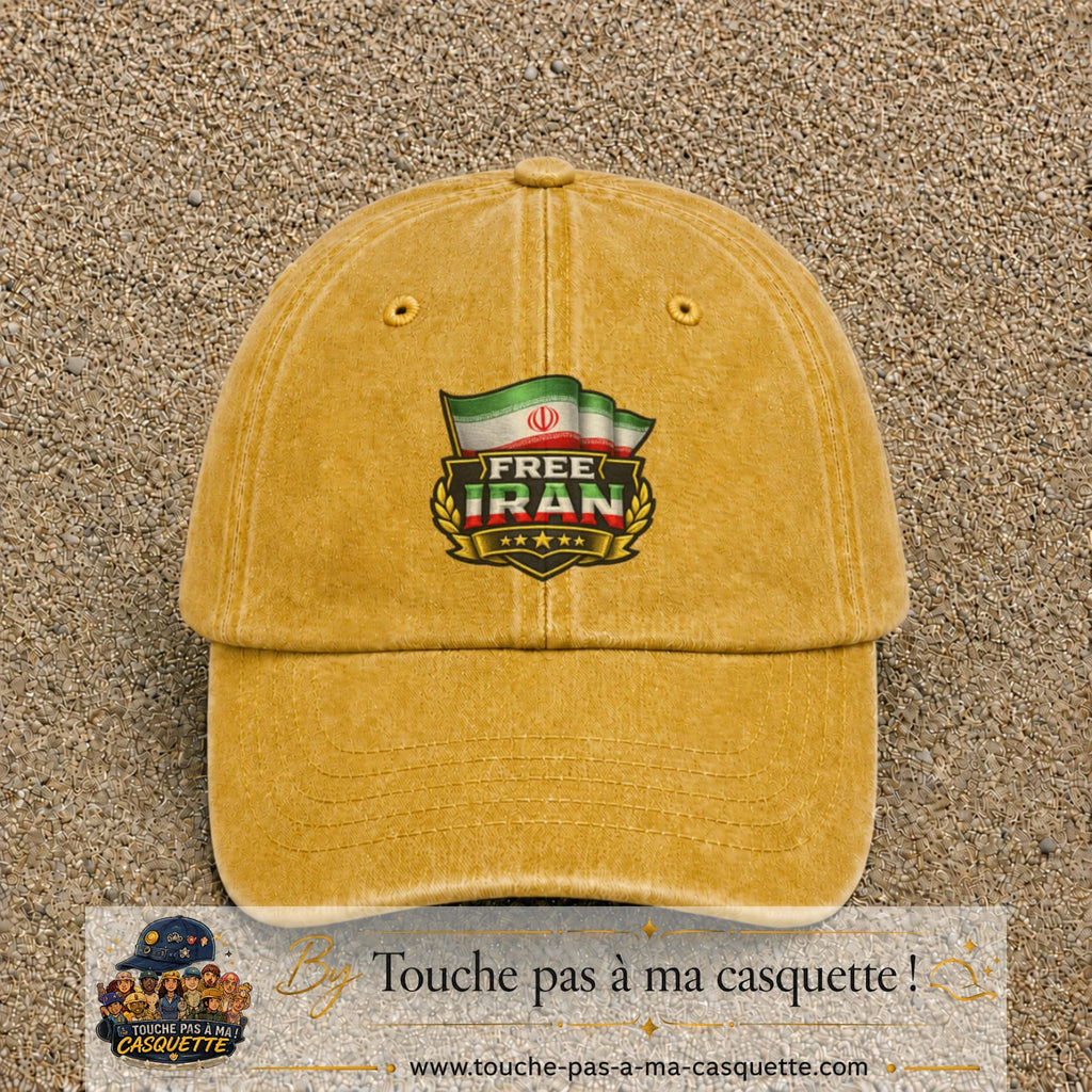 Casquette Jaune délavé - Moutarde délavé 100% coton avec motif Free Iran 7 cm - image principale