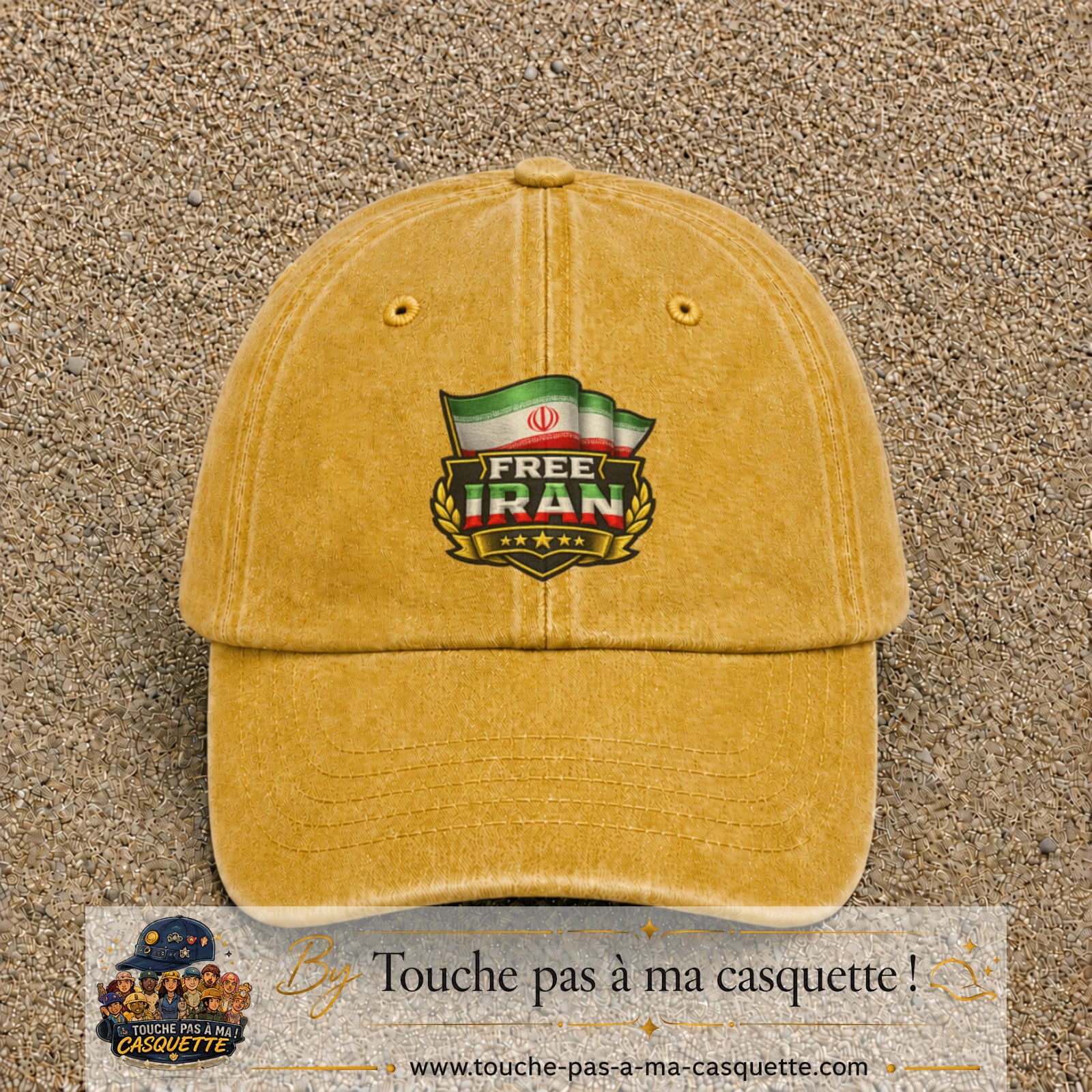 Casquette Jaune délavé - Moutarde délavé 100% coton avec motif Free Iran 7 cm - image principale