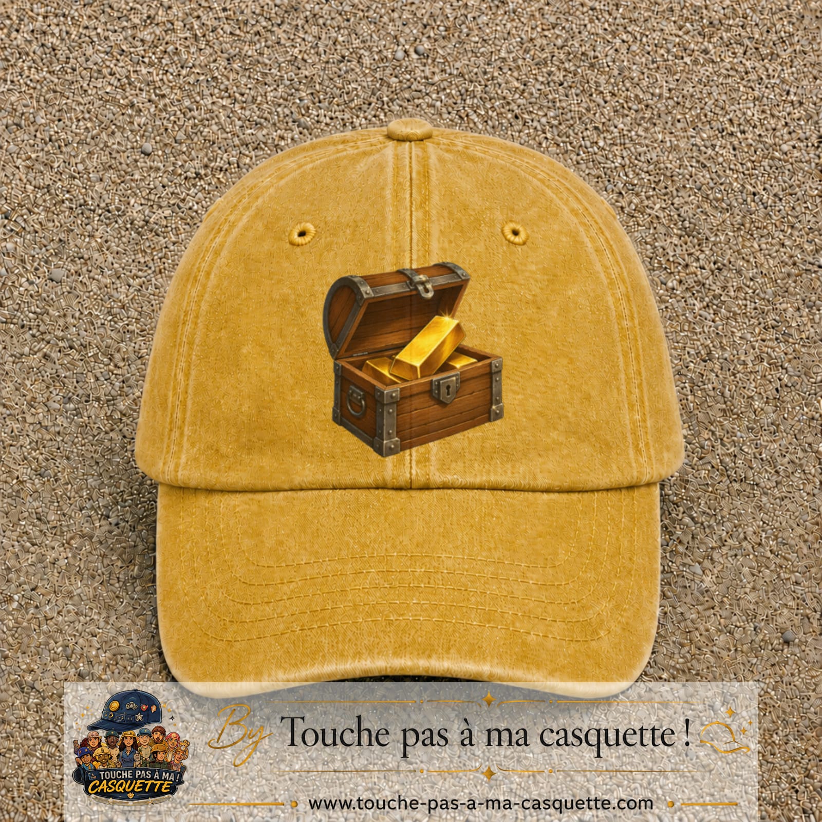 Casquette baseball Jaune délavé - Moutarde délavé 100% coton avec motif Coffre au trésor 7 cm - image principale