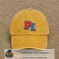 Casquette Jaune délavé - Moutarde délavé 100% coton avec motif Initiales PI rouge et bleu 7 cm - image principale