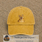 Casquette Jaune délavé - Moutarde délavé 100% coton avec motif Félin sauvage qui rit 7 cm - image principale