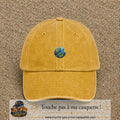 Casquette baseball Jaune délavé - Moutarde délavé 100% coton avec visuel Planète Terre réaliste 3 cm - image produit principale
