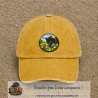 Casquette baseball Jaune délavé - Moutarde délavé 100% coton avec visuel Chat noir et souris 7 cm - image produit principale
