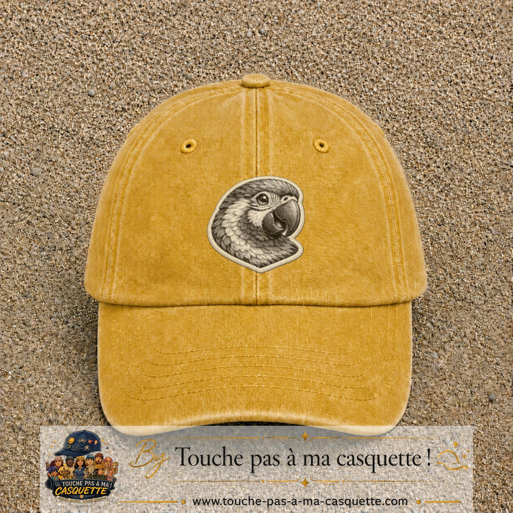Casquette Jaune délavé - Moutarde délavé motif Perroquet majestueux 7 cm - vue principale