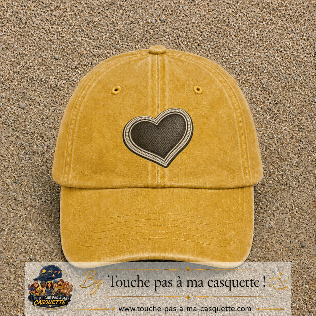 Casquette Jaune délavé - Moutarde délavé motif Cœur penché 7 cm - vue principale