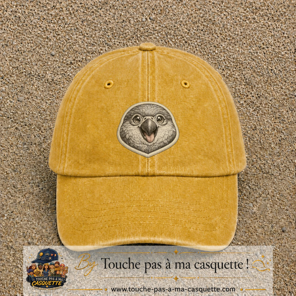 Casquette Jaune délavé - Moutarde délavé motif Perroquet bébé 7 cm - vue principale