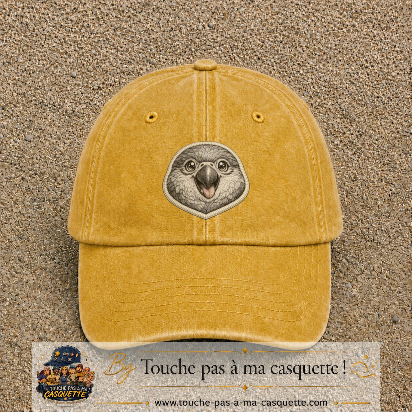 Casquette Jaune délavé - Moutarde délavé motif Perroquet bébé 7 cm - vue principale