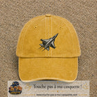 Casquette Jaune délavé - Moutarde délavé 100% coton avec motif Avion de chasse stylisé 7 cm - image principale