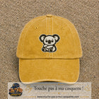 Casquette Jaune délavé - Moutarde délavé motif Koala noir et blanc 7 cm - vue principale