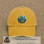 Casquette baseball Jaune délavé - Moutarde délavé 100% coton avec visuel Planète Terre réaliste 7 cm - image produit principale