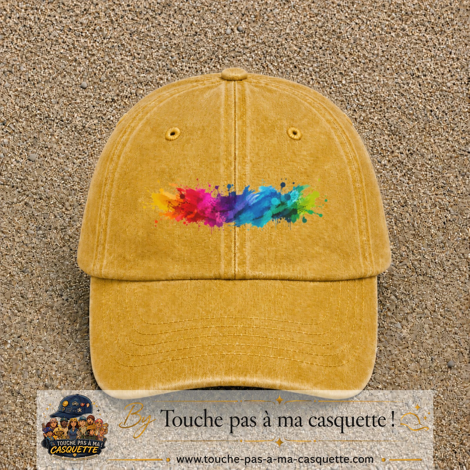 Casquette baseball Jaune délavé - Moutarde délavé 100% coton avec visuel Éclaboussure peinture 5 cm - image produit principale