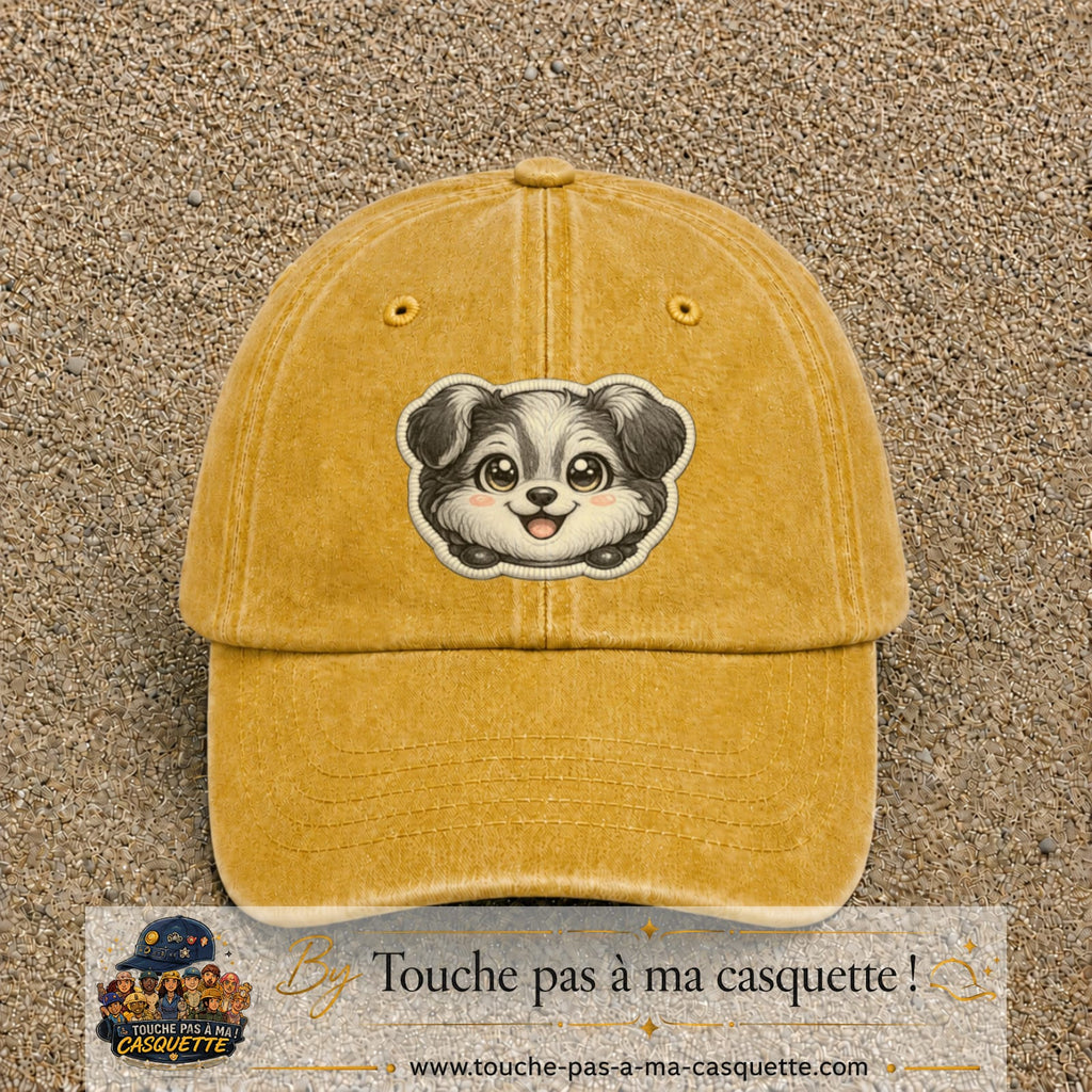 Casquette Jaune délavé - Moutarde délavé motif Chiot peluche 7 cm - vue principale
