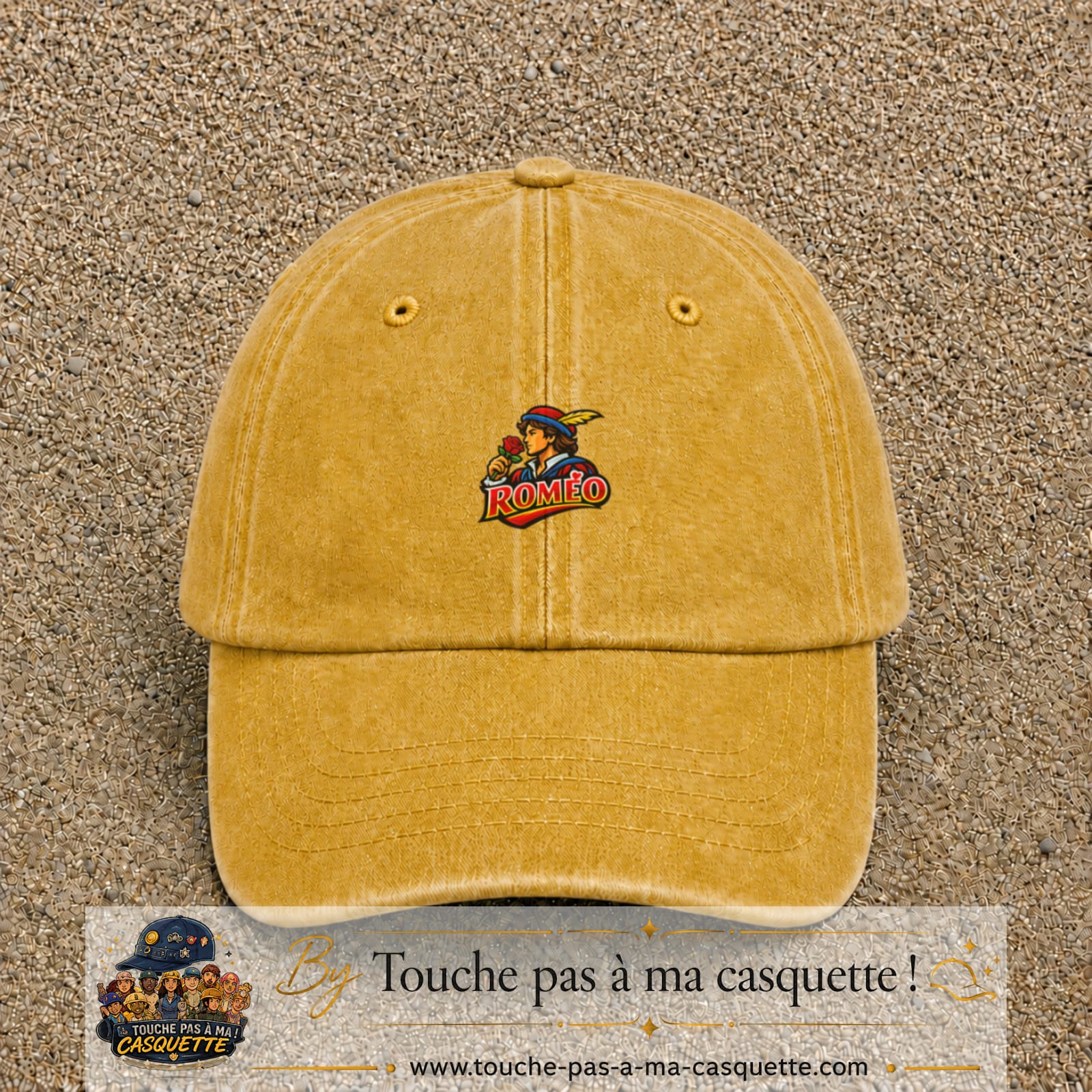 Casquette baseball Jaune délavé - Moutarde délavé 100% coton avec motif Roméo 5 cm - image principale