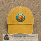 Casquette baseball Jaune délavé - Moutarde délavé 100% coton avec visuel Poisson rouge ovale 7 cm - image produit principale
