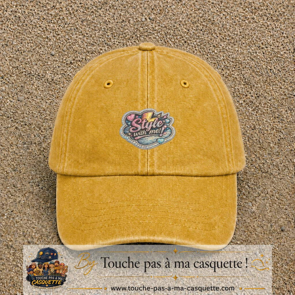 Casquette Jaune délavé - Moutarde délavé motif Message Style with me 5 cm - vue principale