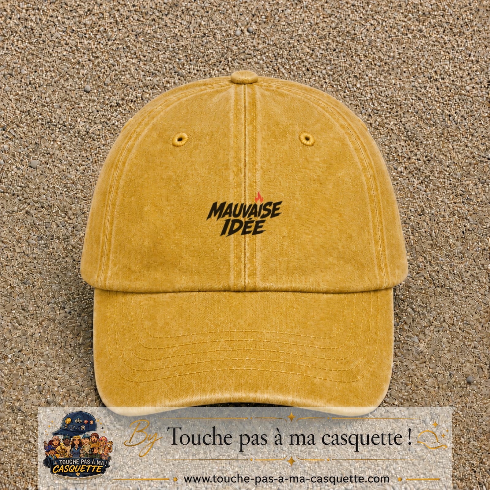 Casquette Jaune délavé - Moutarde délavé 100% coton avec motif Mauvaise idée 3 cm - image principale
