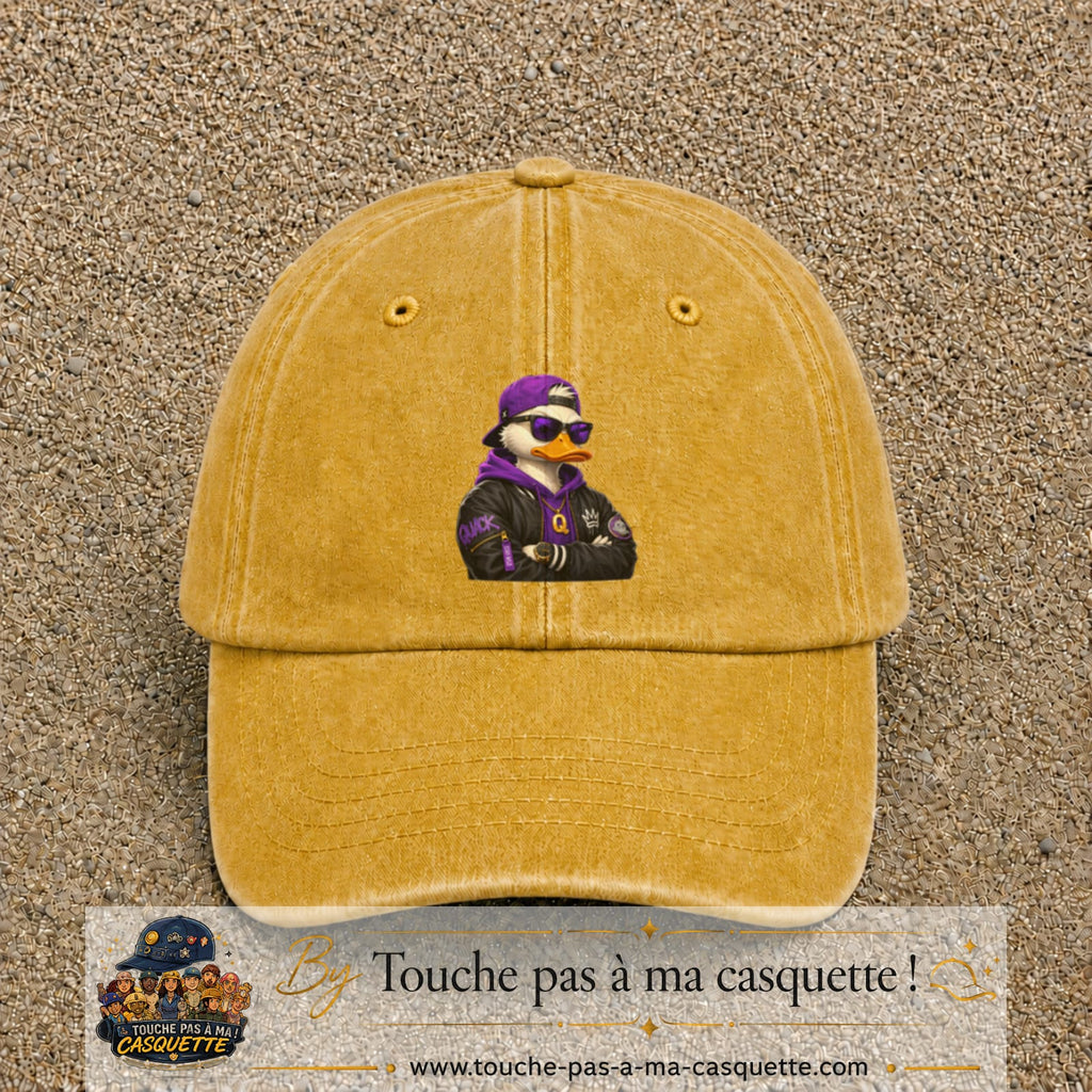 Casquette Jaune délavé - Moutarde délavé 100% coton avec motif Canard rappeur violet 7 cm - image principale