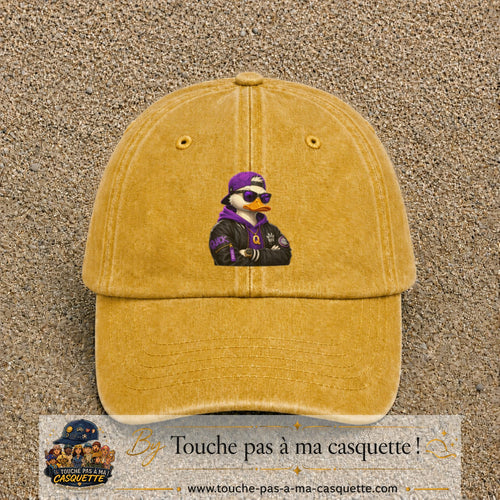 Casquette Jaune délavé - Moutarde délavé 100% coton avec motif Canard rappeur violet 7 cm - image principale