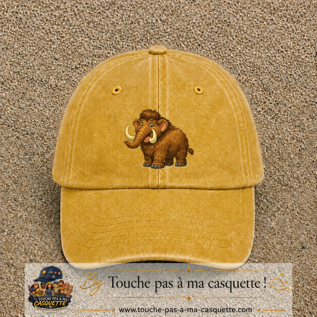 Casquette Jaune délavé - Moutarde délavé 100% coton avec motif Mammouth cartoon 7 cm - image principale