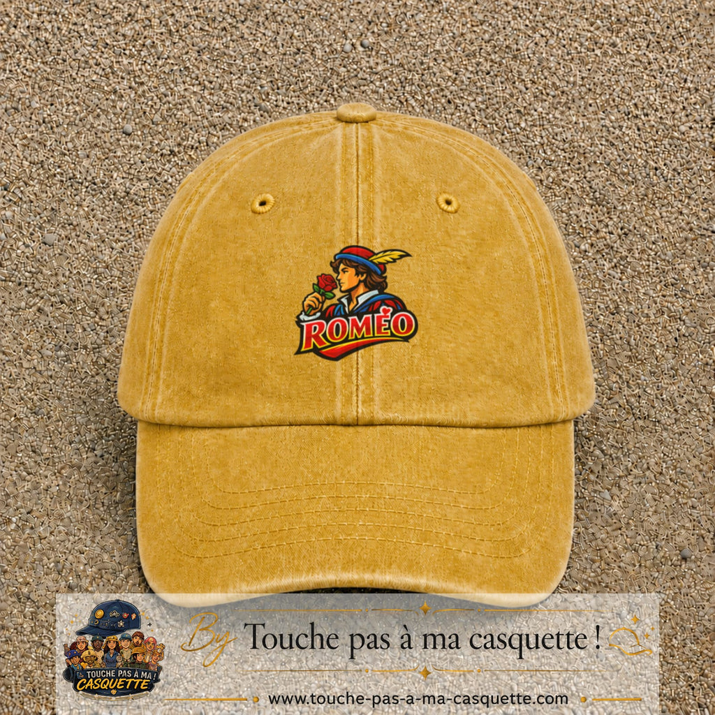 Casquette baseball Jaune délavé - Moutarde délavé 100% coton avec motif Roméo 7 cm - image principale