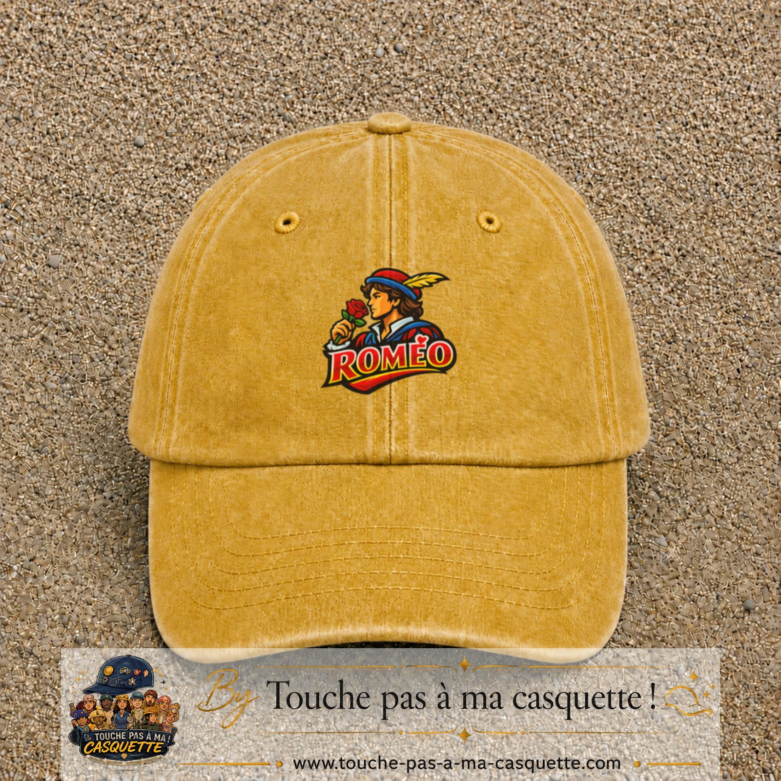Casquette baseball Jaune délavé - Moutarde délavé 100% coton avec motif Roméo 7 cm - image principale