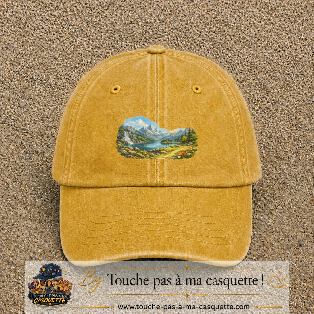 Casquette baseball Jaune délavé - Moutarde délavé 100% coton avec motif Paysage montagne lac 5 cm - image principale