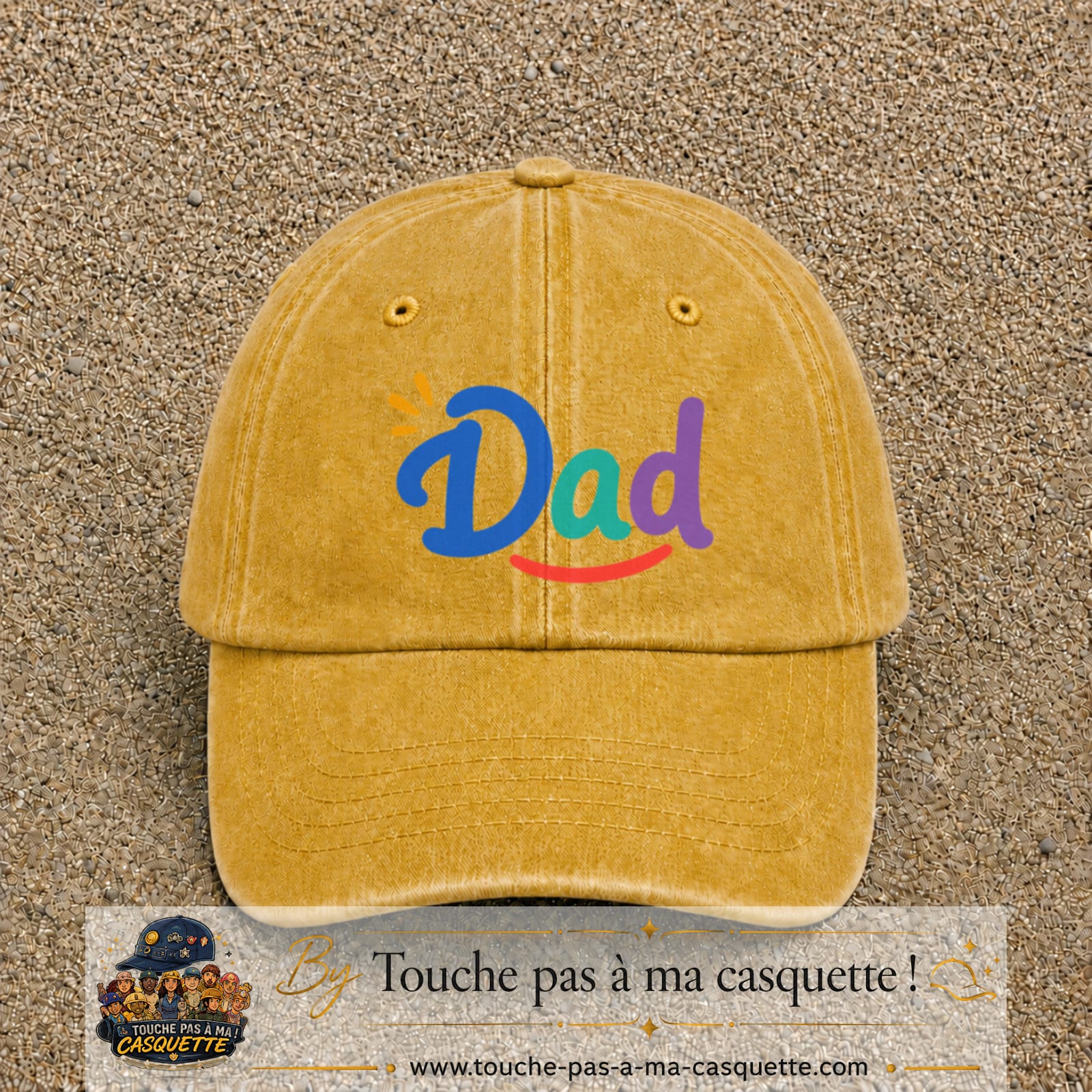 Casquette baseball Jaune délavé - Moutarde délavé 100% coton avec visuel Dad coloré 7 cm - image produit principale