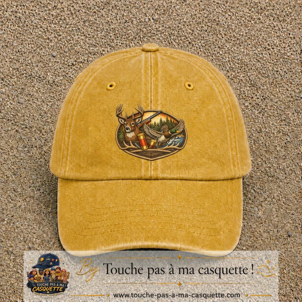 Casquette Jaune délavé - Moutarde délavé motif Scène de chasse 7 cm - vue principale