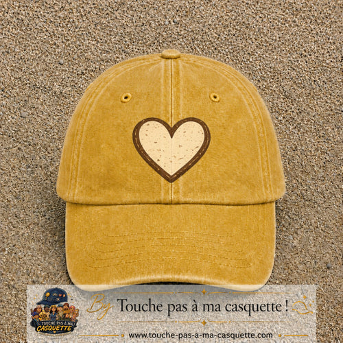 Casquette Jaune délavé - Moutarde délavé 100% coton avec motif Cœur bohème 7 cm - image principale