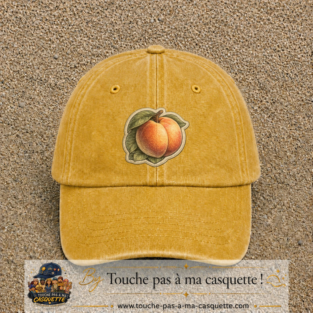 Casquette Jaune délavé - Moutarde délavé motif Pêches fruitées 7 cm - vue principale