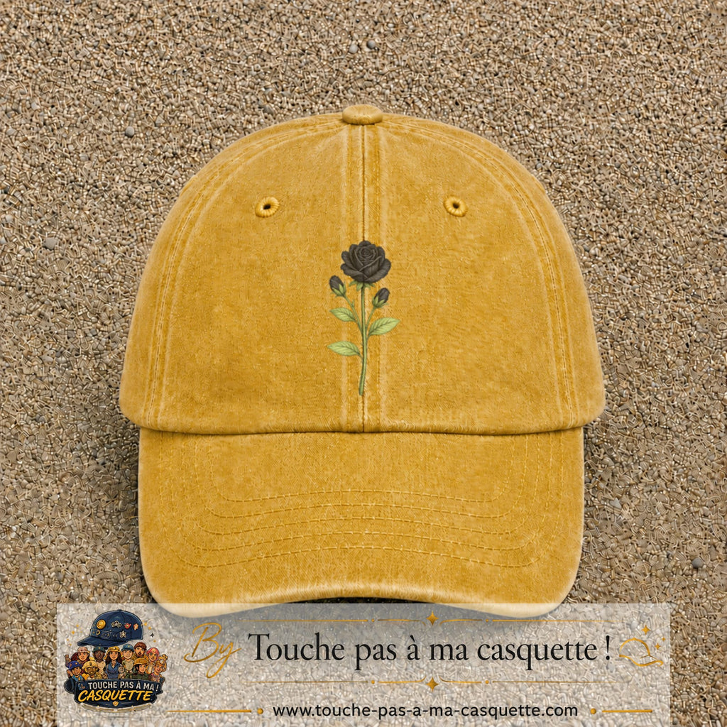 Casquette Jaune délavé - Moutarde délavé motif Rose gothique 7 cm - vue principale