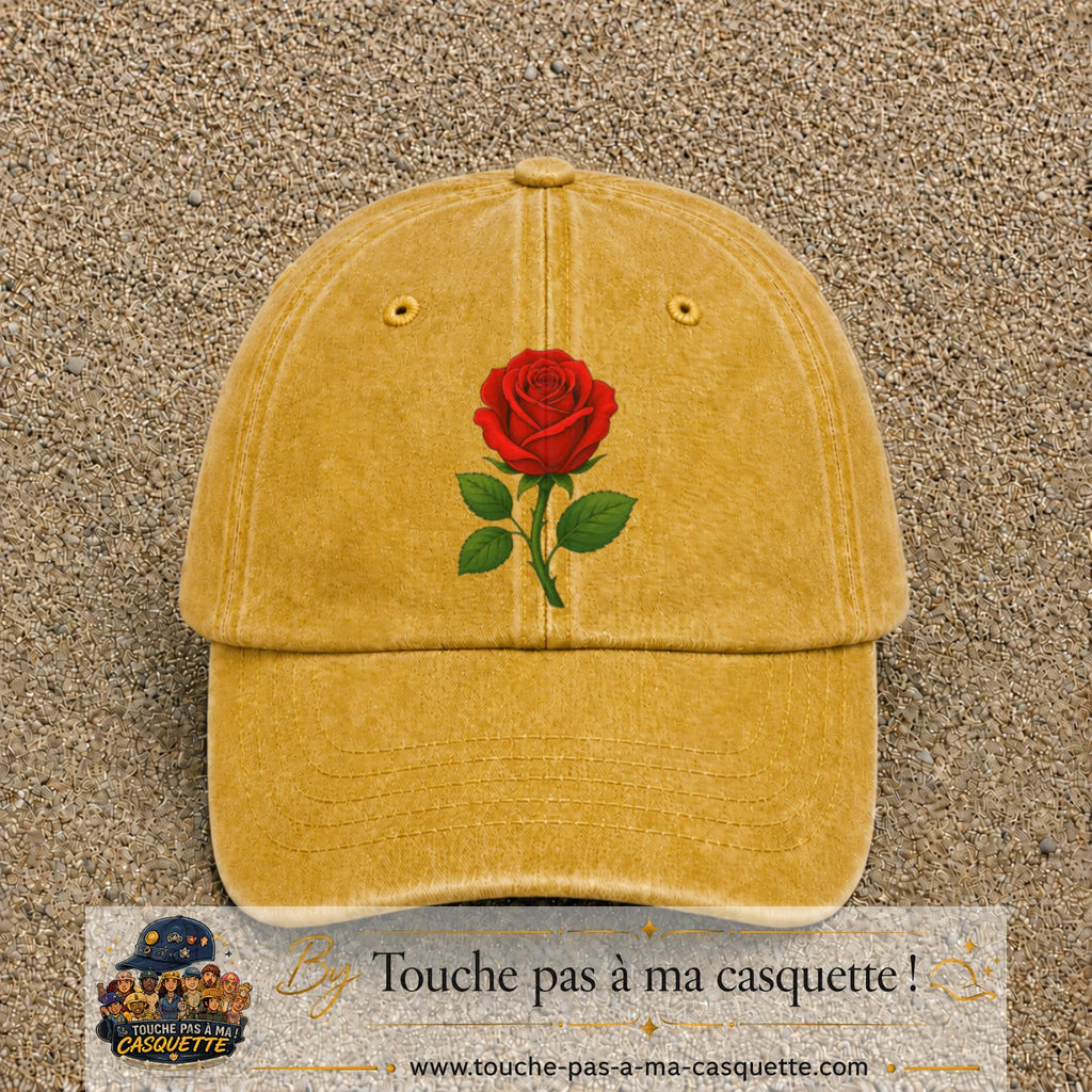 Casquette baseball Jaune délavé - Moutarde délavé 100% coton avec motif Fleur de rose 7 cm - image principale