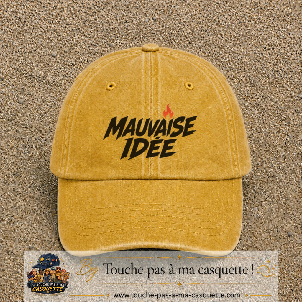 Casquette Jaune délavé - Moutarde délavé 100% coton avec motif Mauvaise idée 7 cm - image principale