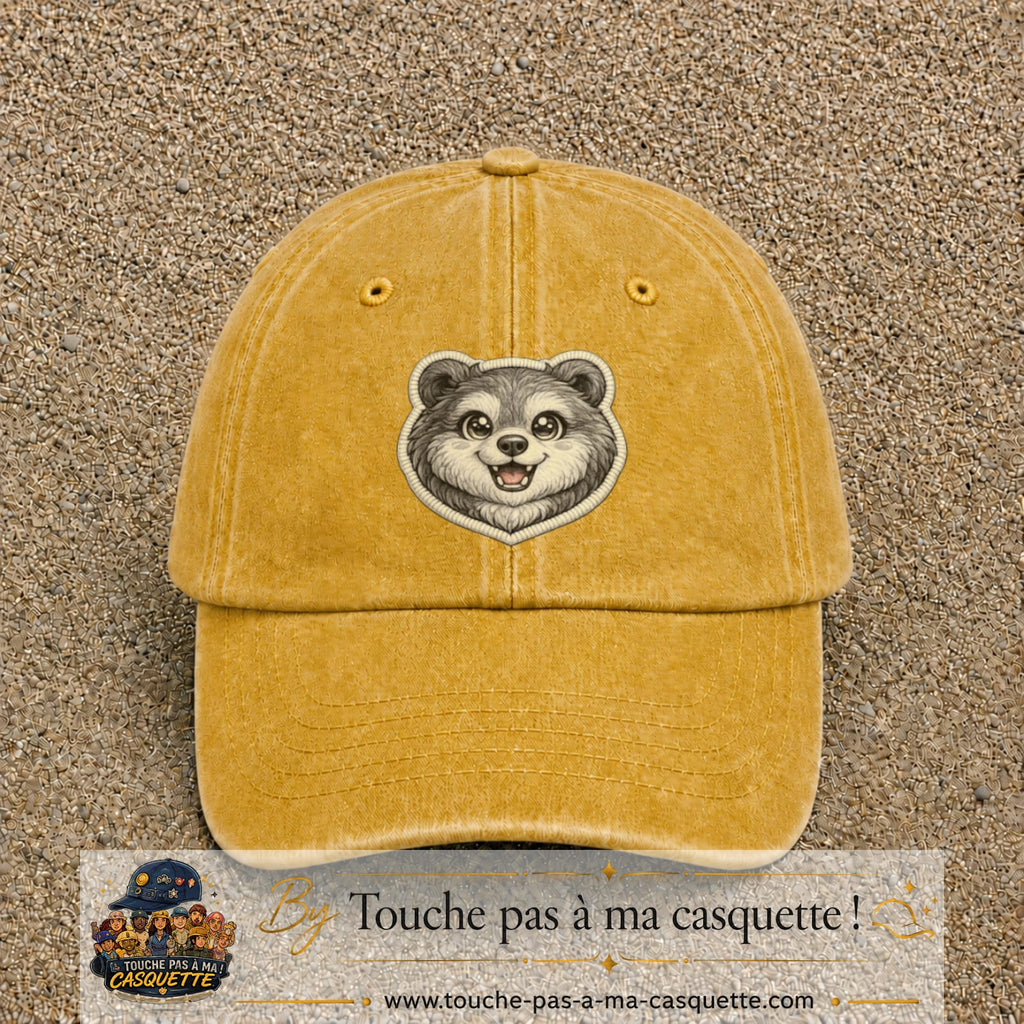 Casquette Jaune délavé - Moutarde délavé motif Ourson joyeux 7 cm - vue principale