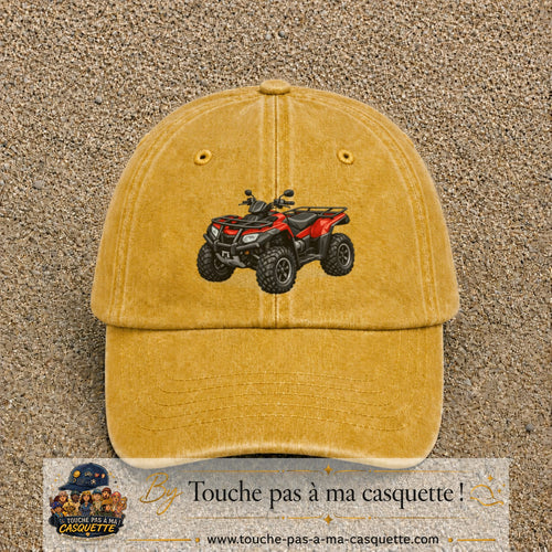 Casquette Jaune délavé - Moutarde délavé 100% coton avec motif Quad rouge tout-terrain 7 cm - image principale