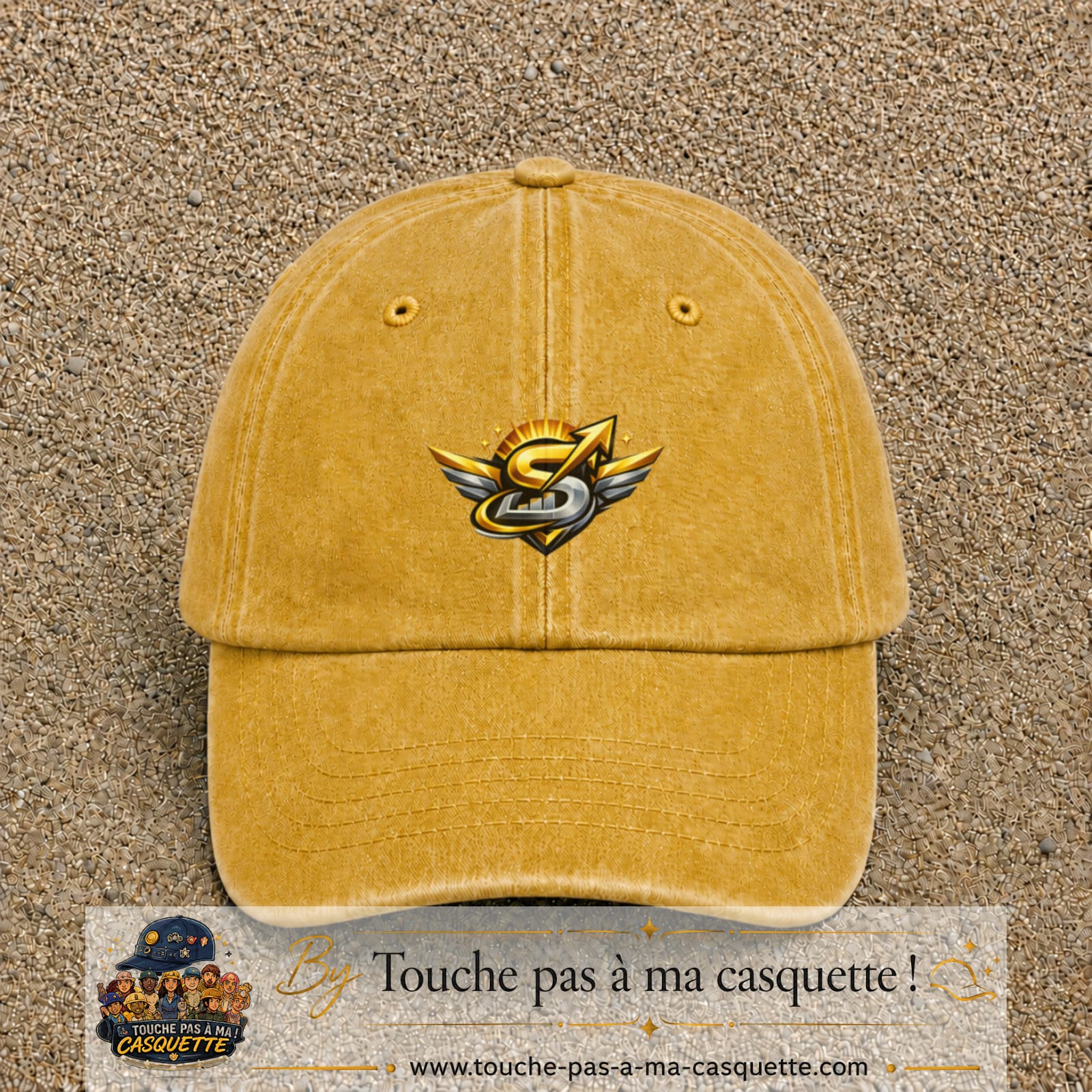 Casquette baseball Jaune délavé - Moutarde délavé 100% coton avec visuel Éclair ailé sport 5 cm - image produit principale