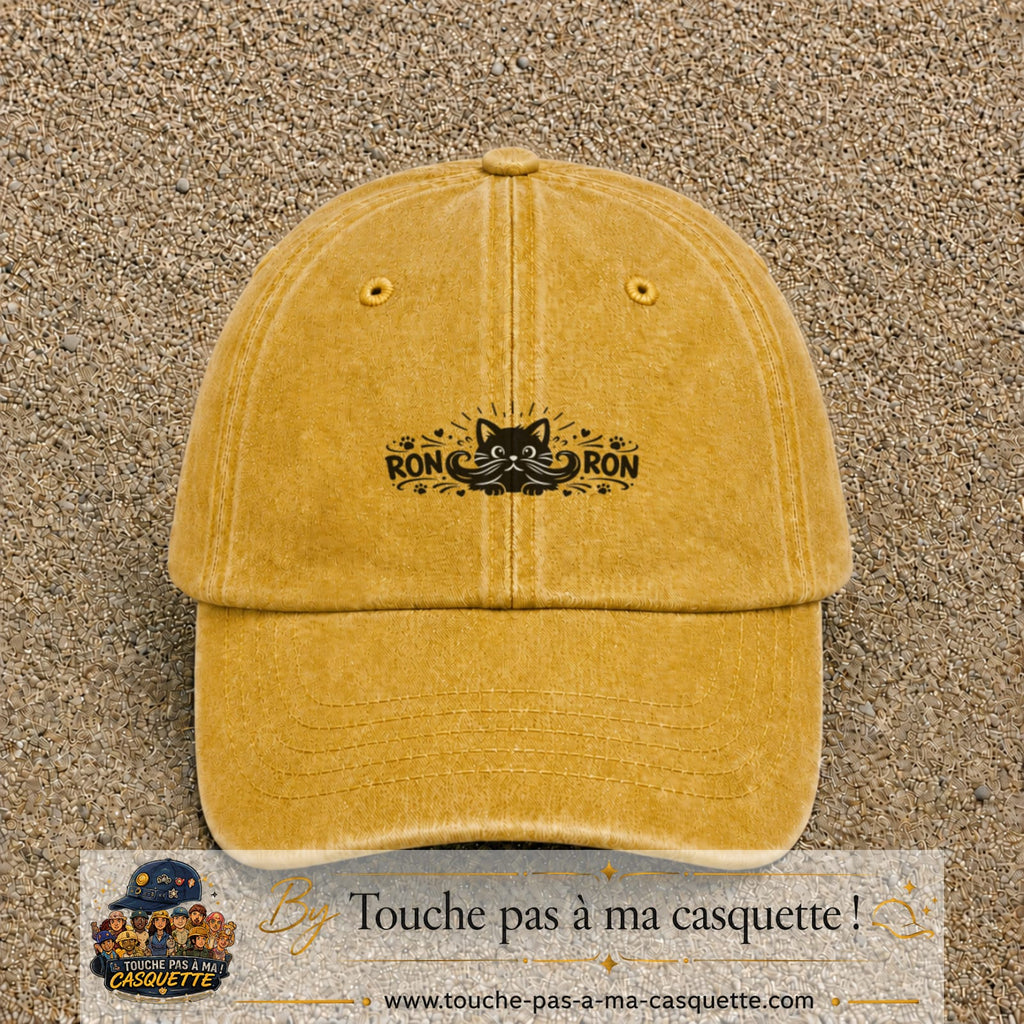 Casquette Jaune délavé - Moutarde délavé motif Chat Ron Ron 3 cm - vue principale