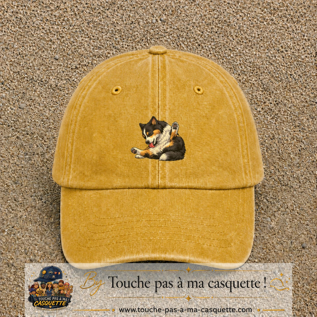 Casquette baseball Jaune délavé - Moutarde délavé 100% coton avec motif Chien joueur 5 cm - image principale