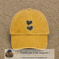 Casquette Jaune délavé - Moutarde délavé motif Duo de cœurs 7 cm - vue principale