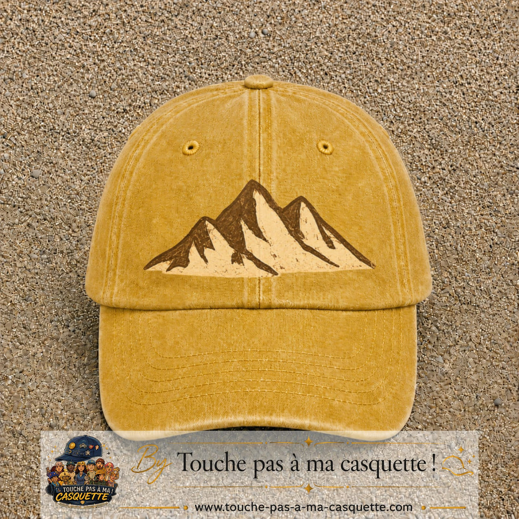 Casquette Jaune délavé - Moutarde délavé 100% coton avec motif Montagnes bohèmes 7 cm - image principale
