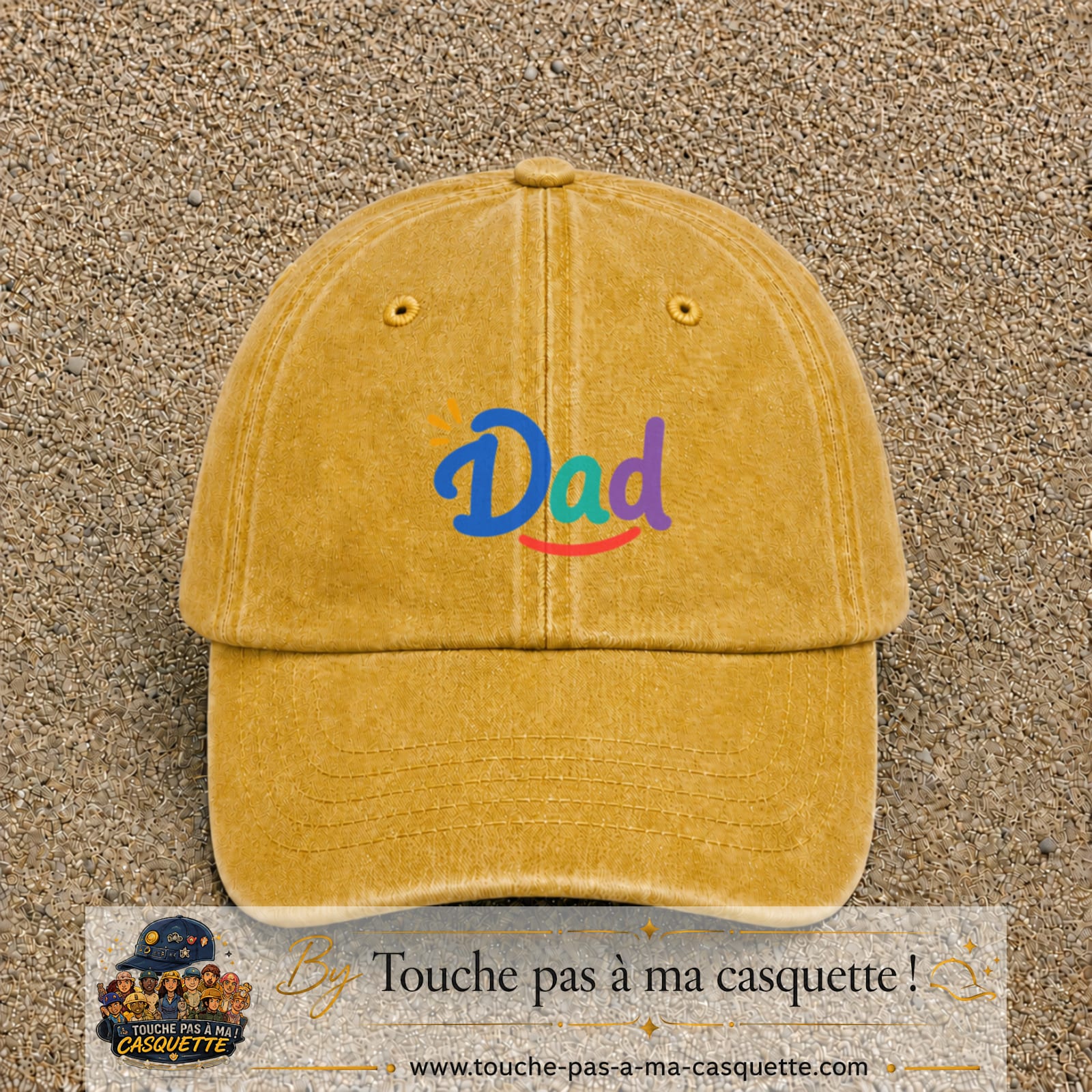 Casquette baseball Jaune délavé - Moutarde délavé 100% coton avec visuel Dad coloré 5 cm - image produit principale
