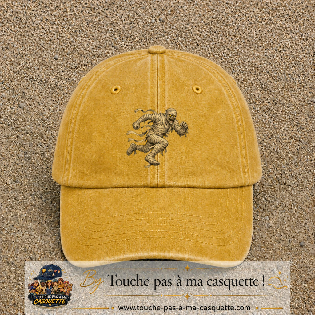 Casquette Jaune délavé - Moutarde délavé 100% coton avec motif Momie effrayante 7 cm - image principale