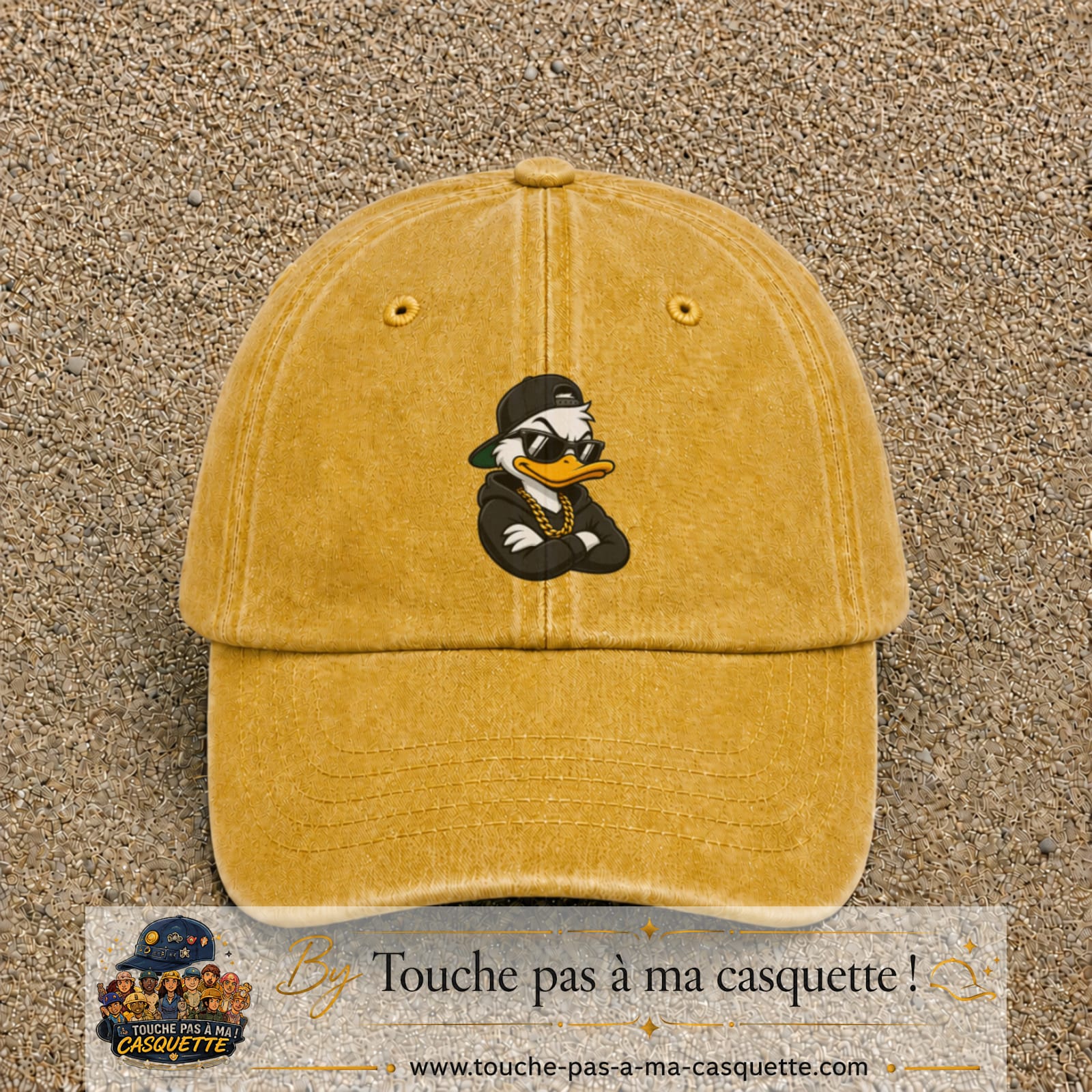 Casquette baseball Jaune délavé - Moutarde délavé 100% coton avec visuel Canard hip-hop 7 cm - image produit principale
