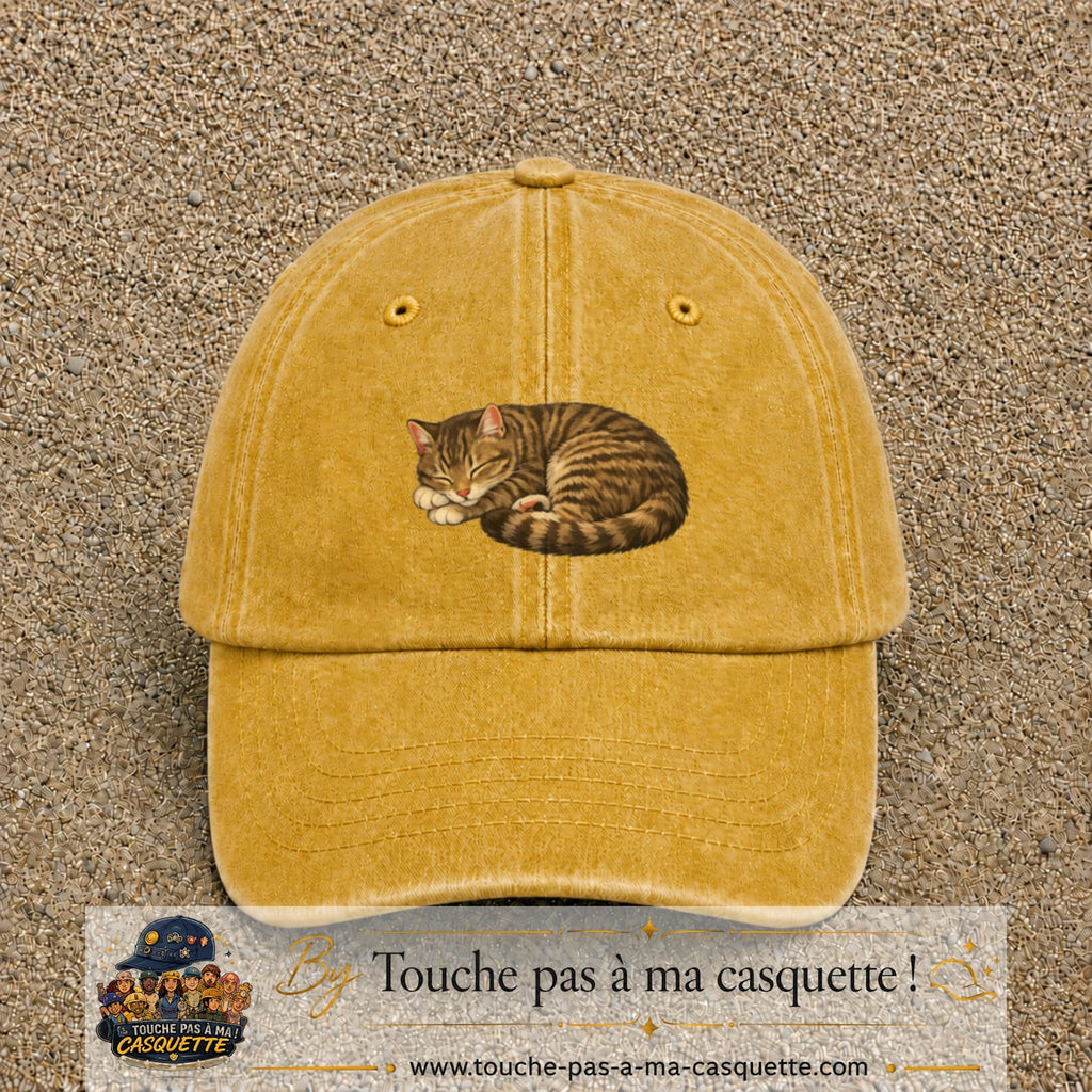 Casquette baseball Jaune délavé - Moutarde délavé 100% coton avec motif Chat endormi 5 cm - image principale